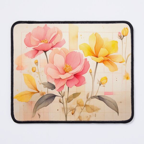Item preview, Pink and Yellow roses on a cream background  designed and sold by Flowersonstuff.