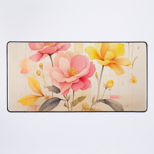 Item preview, Pink and Yellow roses on a cream background  designed and sold by Flowersonstuff.