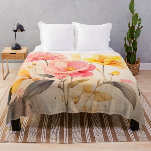 Item preview, Pink and Yellow roses on a cream background designed and sold by Flowersonstuff.