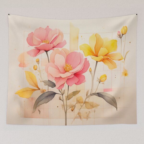 Item preview, Pink and Yellow roses on a cream background  designed and sold by Flowersonstuff.