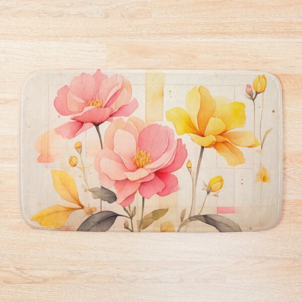 Item preview, Pink and Yellow roses on a cream background  designed and sold by Flowersonstuff.
