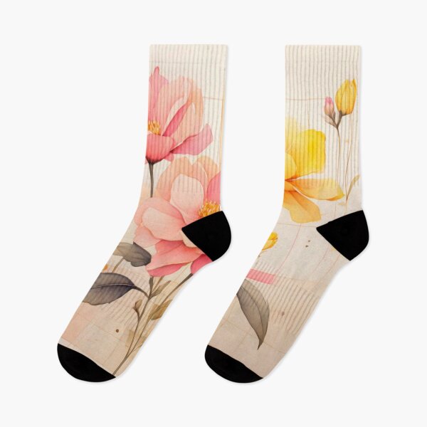 Item preview, Pink and Yellow roses on a cream background  designed and sold by Flowersonstuff.