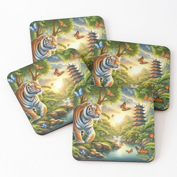 Item preview, Tiger and butterfly, plants, flowers, nature, pagoda, China designed and sold by Sugar Wisdom .