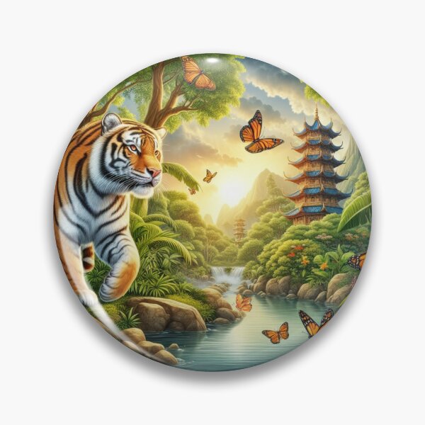 Item preview, Tiger and butterfly, plants, flowers, nature, pagoda, China designed and sold by Sugar Wisdom .
