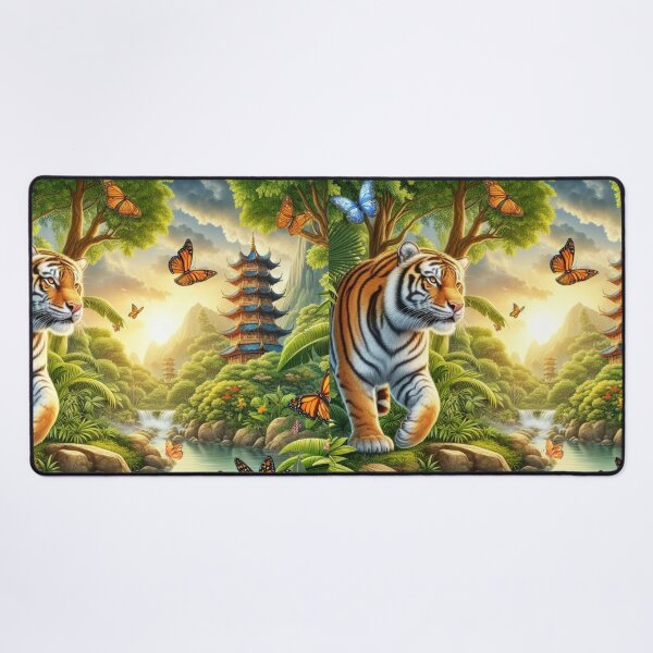Item preview, Tiger and butterfly, plants, flowers, nature, pagoda, China designed and sold by Sugar Wisdom .