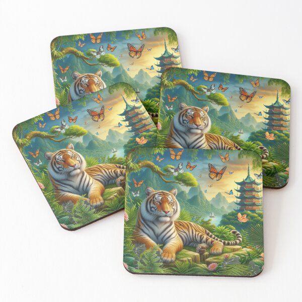 Item preview, Tiger and butterfly, plants, flowers, nature, pagoda, China designed and sold by Sugar Wisdom .