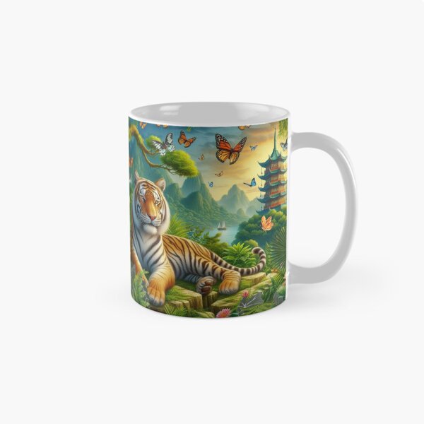 Item preview, Tiger and butterfly, plants, flowers, nature, pagoda, China designed and sold by Sugar Wisdom .