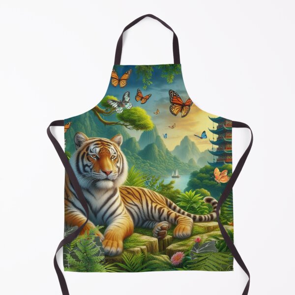 Item preview, Tiger and butterfly, plants, flowers, nature, pagoda, China designed and sold by Sugar Wisdom .