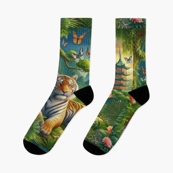 Item preview, Tiger and butterfly, plants, flowers, nature, pagoda, China designed and sold by Sugar Wisdom .