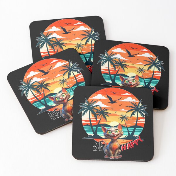 Item preview, Happy Cat Enjoying Tropical Sunset Paradise designed and sold by VikArtStudio.