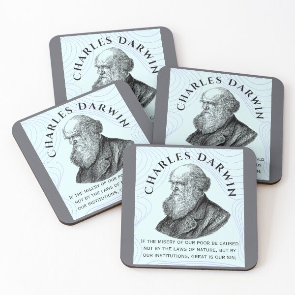 Item preview, Charles Darwin portrait and quote: If the misery of our poor be caused not by the laws of nature, but by our institutions, great is our sin; designed and sold by artbleed.