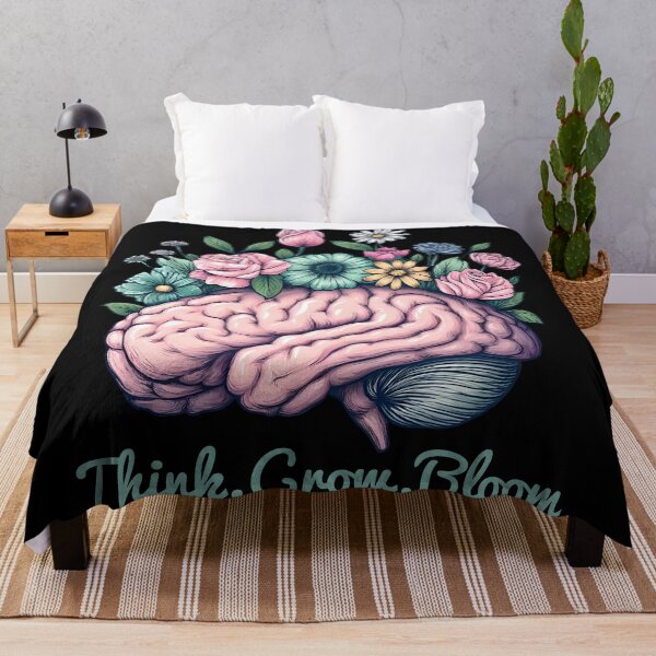 Item preview, Think, Grow, Bloom Brain with Flowers inspiring Artistic Design. Personal growth and mental health quote. designed and sold by Unitepeople.