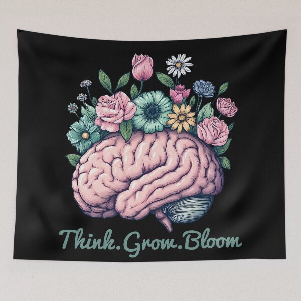 Item preview, Think, Grow, Bloom Brain with Flowers inspiring Artistic Design. Personal growth and mental health quote. designed and sold by Unitepeople.