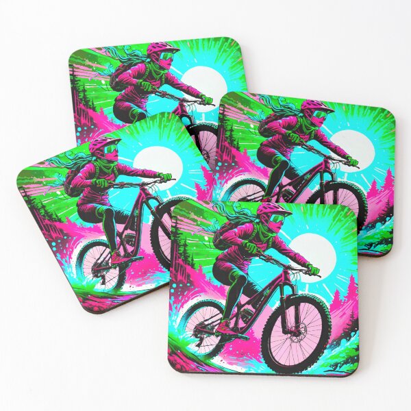 Item preview, Elegant Trailblazer: Pink and Green MTB Lady Rider designed and sold by GrizzlyCollective.