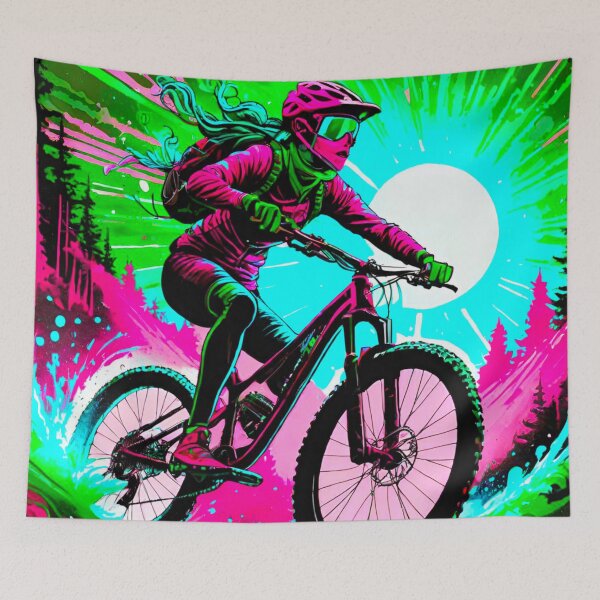 Item preview, Elegant Trailblazer: Pink and Green MTB Lady Rider designed and sold by GrizzlyCollective.