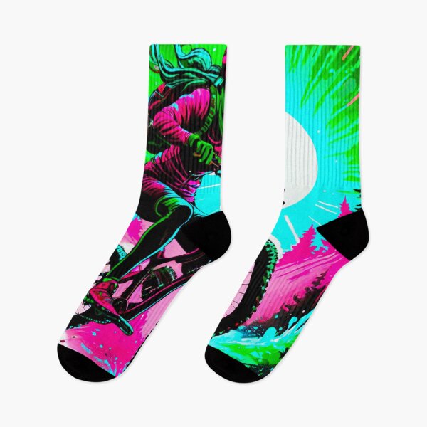 Item preview, Elegant Trailblazer: Pink and Green MTB Lady Rider designed and sold by GrizzlyCollective.