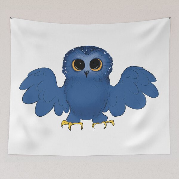 Item preview, Cute little blue owl with orange eyes staring at you  designed and sold by RedFoxBoutique.
