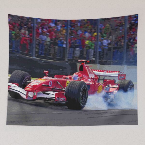 Item preview, Michael Schumacher blocking a wheel while going into a corner with his 2004 F1 racecar abstract designed and sold by Rodissimus1984.
