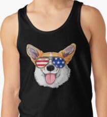 Corgi American Sunglasses T shirt 4th of July Dog Puppy USA Tank Top