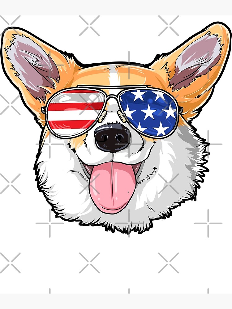 Corgi American Sunglasses T shirt 4th of July Dog Puppy USA Art Print for  Sale by LiqueGifts