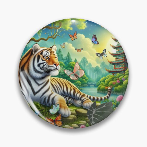 Item preview, Tiger and butterfly, plants, flowers, nature, pagoda, China designed and sold by Sugar Wisdom .