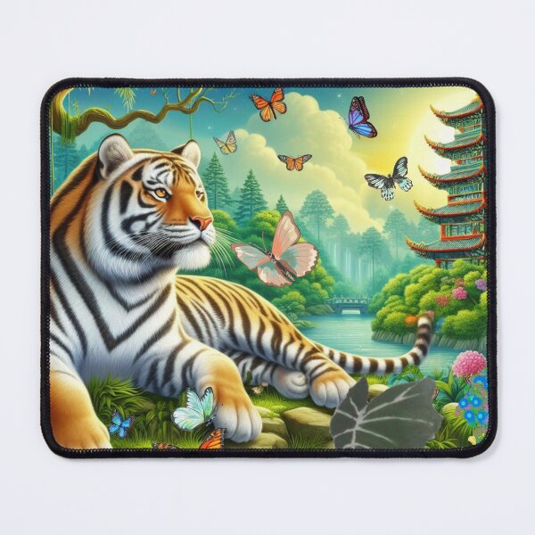 Item preview, Tiger and butterfly, plants, flowers, nature, pagoda, China designed and sold by Sugar Wisdom .