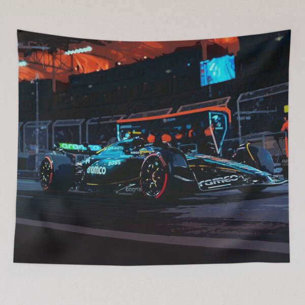 Item preview, Fernando Alonso driving his 2024 F1 car through the pits watercolor designed and sold by Rodissimus1984.