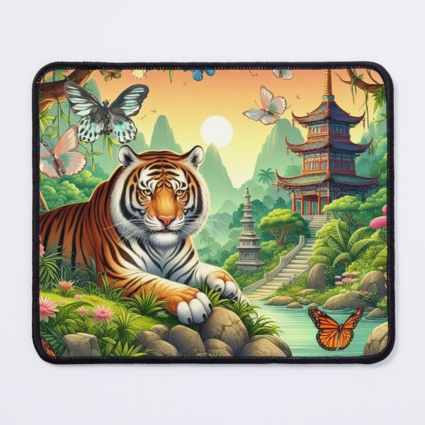Item preview, Tiger and butterfly, plants, flowers, nature, pagoda, China designed and sold by Sugar Wisdom .