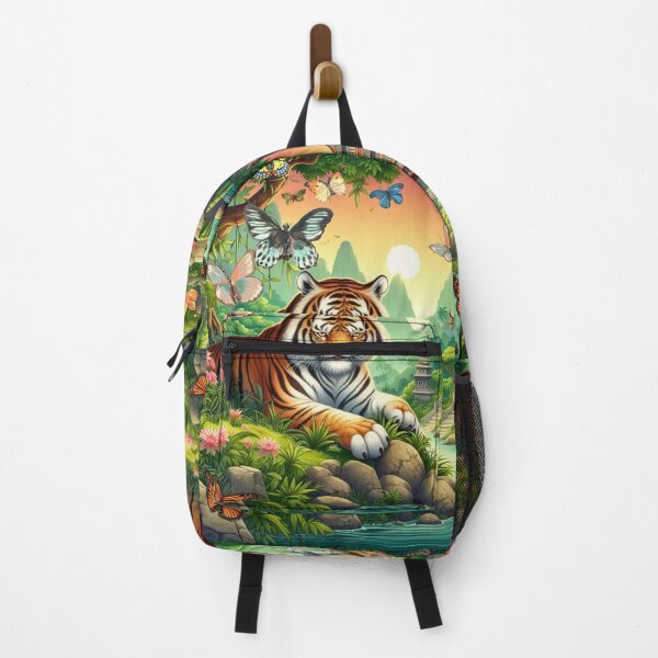 Item preview, Tiger and butterfly, plants, flowers, nature, pagoda, China designed and sold by Sugar Wisdom .