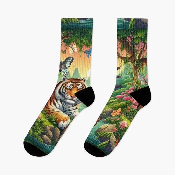 Item preview, Tiger and butterfly, plants, flowers, nature, pagoda, China designed and sold by Sugar Wisdom .