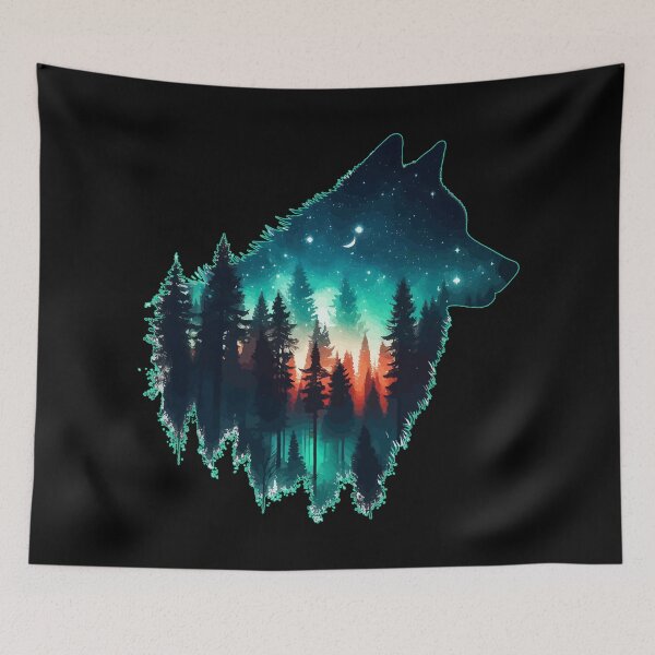Item preview, Wolf Silhouette Forest In Starry Night designed and sold by TomFrontierArt.