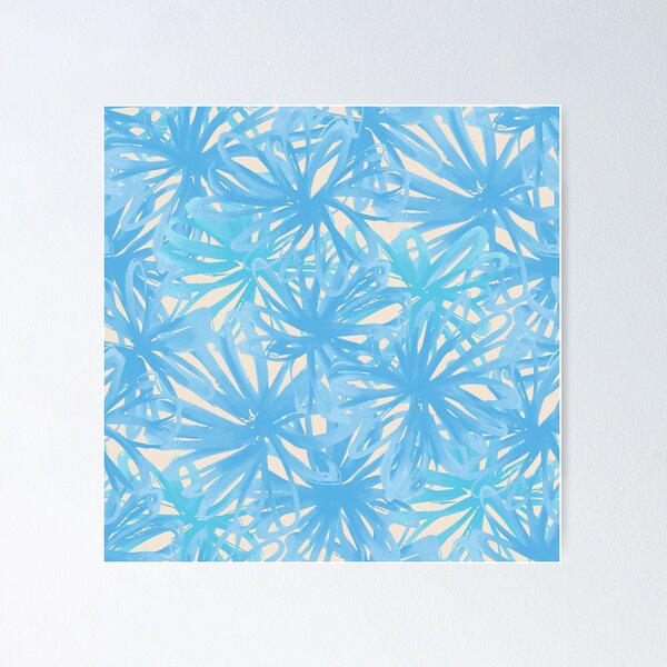 Aperçu de l'œuvre Chic, moderne et élégant : fleurs monochromes bicolores avec motif all-over élégant en bleu créée et vendue par JasmineGDesigns.