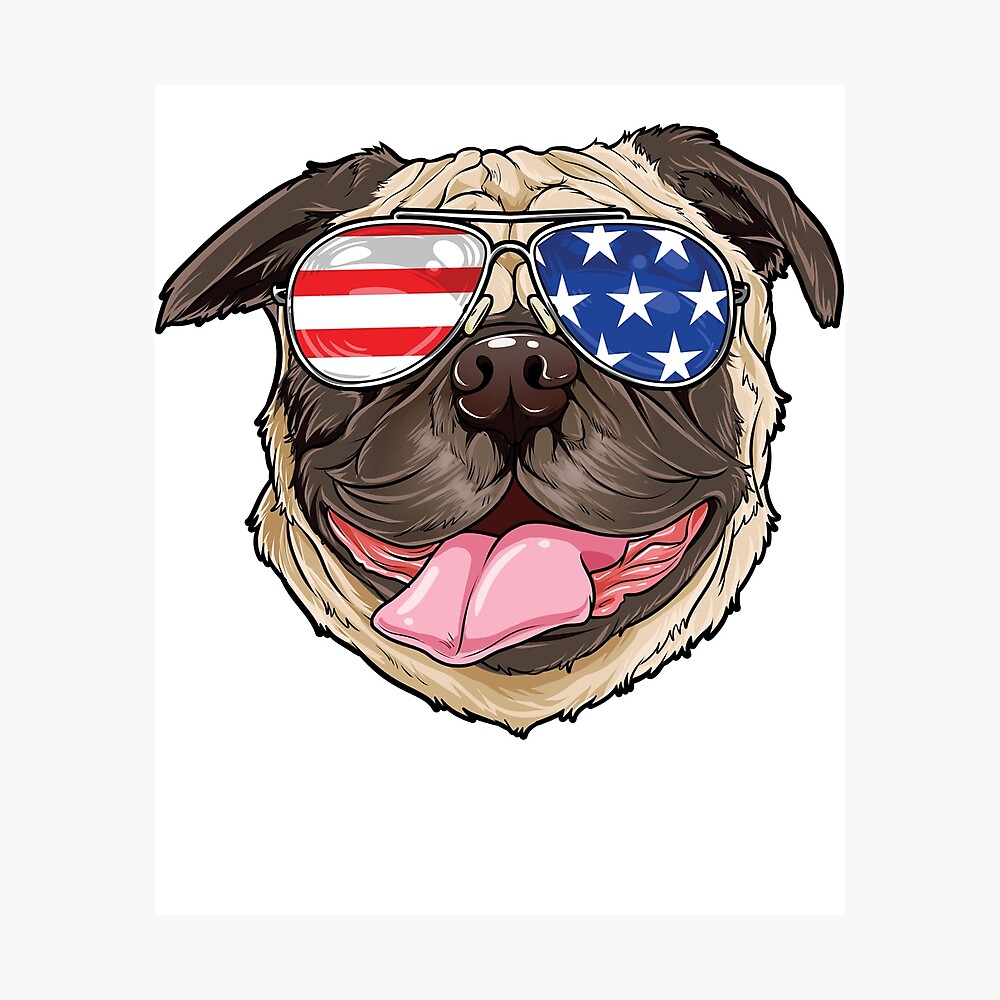 Pug American Sunglasses T shirt 4th of July Dog Puppy USA Poster for Sale  by LiqueGifts