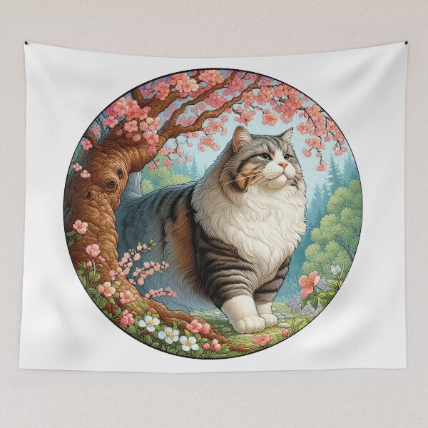 Item preview, Majestic Big Cat and Spring Blossoms Print designed and sold by lloreleya.
