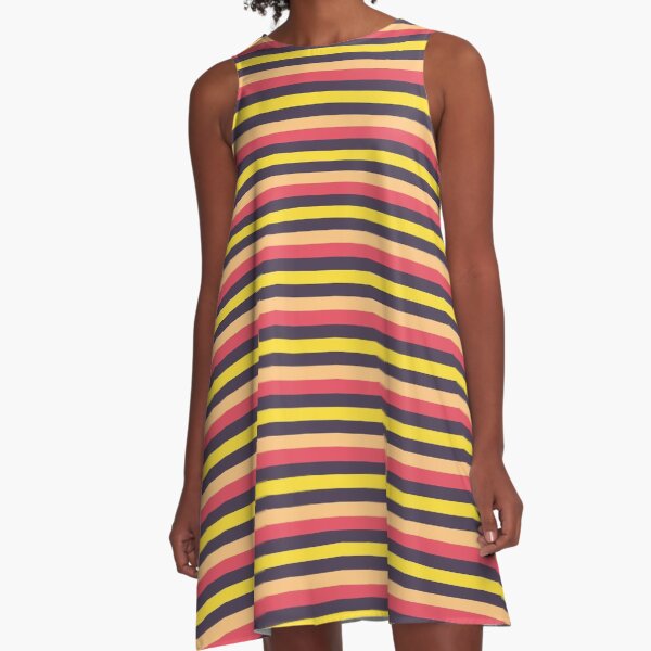 Summer stripes, retro striped pattern in sunset colors A-Line Dress