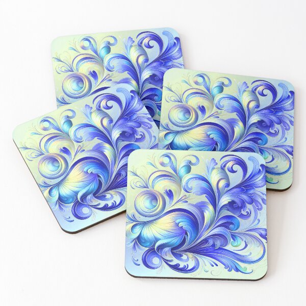 Item preview, Estampado caprichoso de remolinos azules y dorados designed and sold by lloreleya.