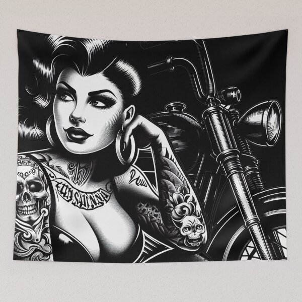 Item preview, Retro Tattooed Biker Girl designed and sold by PulpVintage.