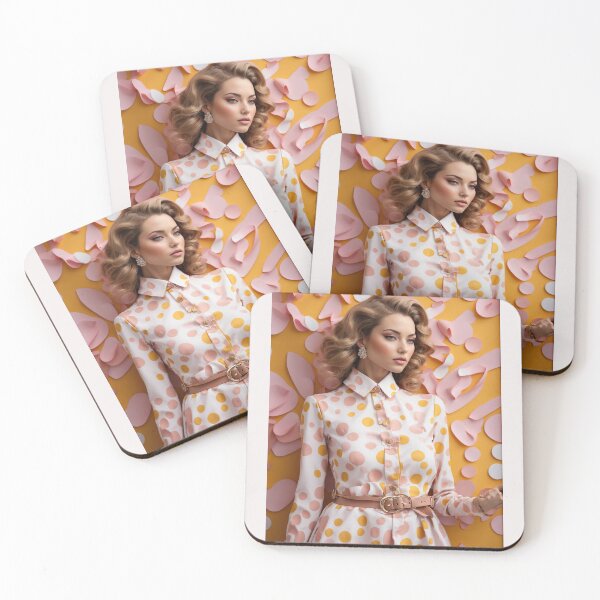 Item preview, feminine woman wearing spring dress with flowers and spots yellow tones designed and sold by Carlos Gudino.