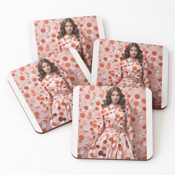 Item preview, feminine woman wearing spring dress with spots red orange tones designed and sold by Carlos Gudino.