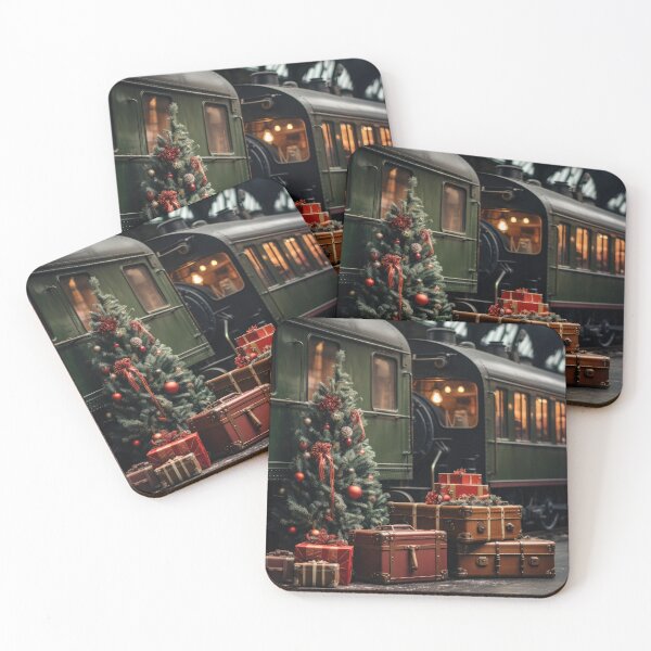 Item preview, Vintage 40s Christmas Train Leather Luggage and Steampunk Holiday Train Station Chirstmas Tree designed and sold by twigandmeadow.