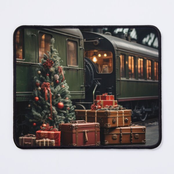 Item preview, Vintage 40s Christmas Train Leather Luggage and Steampunk Holiday Train Station Chirstmas Tree designed and sold by twigandmeadow.