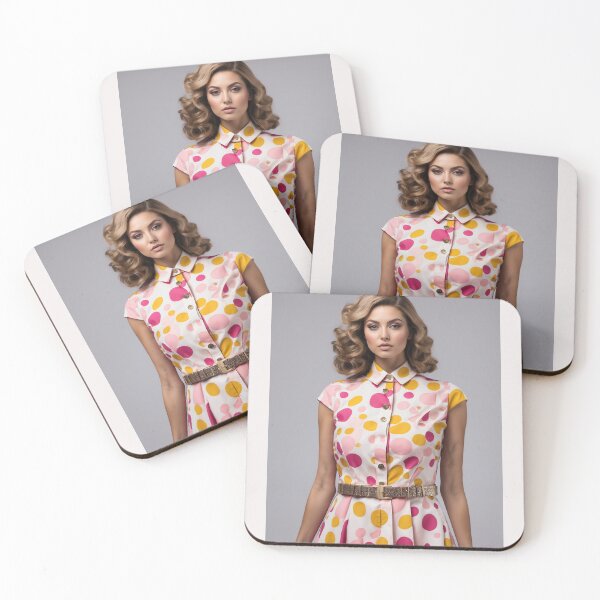 Item preview, feminine young woman wearing summer dress with spots pink and yellow tones designed and sold by Carlos Gudino.