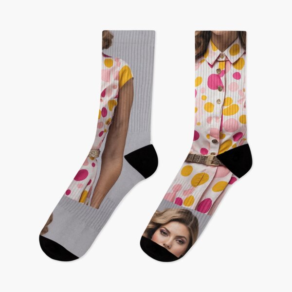 Item preview, feminine young woman wearing summer dress with spots pink and yellow tones designed and sold by Carlos Gudino.