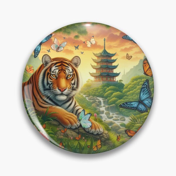 Item preview, Tiger and butterfly, plants, flowers, nature, pagoda, China designed and sold by Sugar Wisdom .