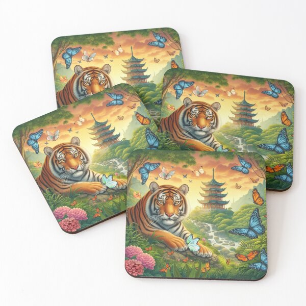 Item preview, Tiger and butterfly, plants, flowers, nature, pagoda, China designed and sold by Sugar Wisdom .