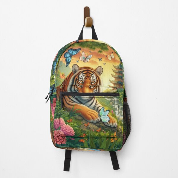 Item preview, Tiger and butterfly, plants, flowers, nature, pagoda, China designed and sold by Sugar Wisdom .