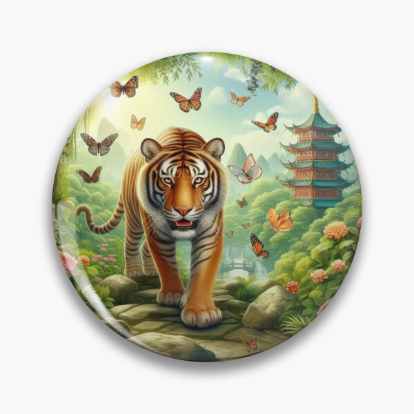 Item preview, Tiger and butterfly, plants, flowers, nature, pagoda, China designed and sold by Sugar Wisdom .