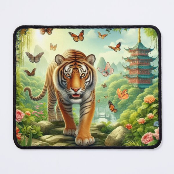 Item preview, Tiger and butterfly, plants, flowers, nature, pagoda, China designed and sold by Sugar Wisdom .