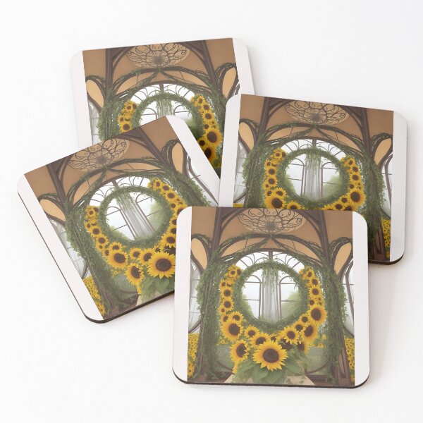 Item preview, wreath of wild branches and sunflowers in medieval castle frame designed and sold by Carlos Gudino.