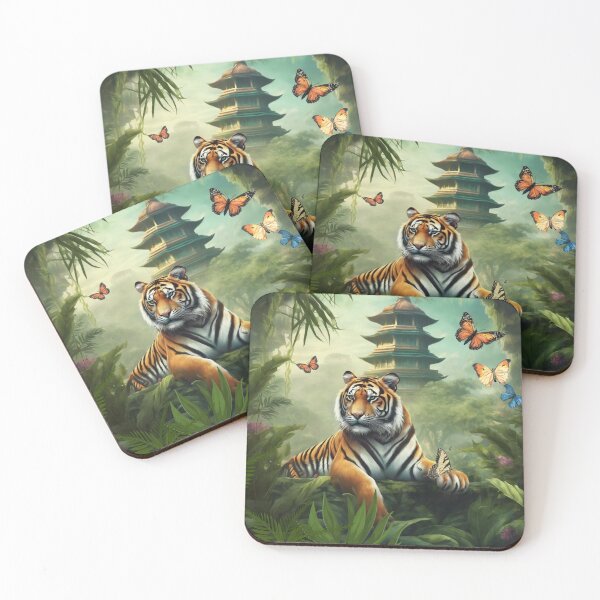 Item preview, Tiger and butterfly, plants, flowers, nature, pagoda, China designed and sold by Sugar Wisdom .